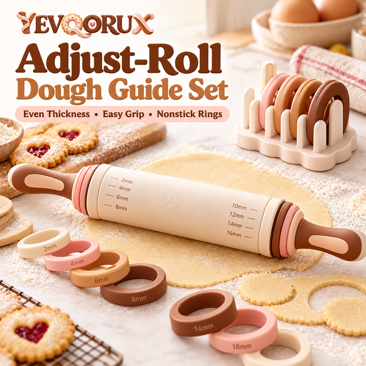 YEVQORUX Adjustable Rolling Pin with Thickness Guide Rings & Holder – Dough Roller for Cookies, Pie Crust and Pastry