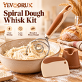 YEVQORUX Danish Dough Whisk Kit with Bowl Scraper & Rest – Handheld Bread Dough Mixer for Sourdough, Pizza and Pastry