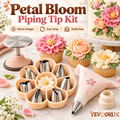 YEVQORUX Petal Bloom Cake Decorating Kit with 7 Flower Piping Tips, Flower Nail, Reusable Pastry Bag & Organizer Tray