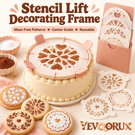 YEVQORUX Cake Decorating Stencil Frame Kit with 4 Reusable Pattern Sheets, Lift Tabs & Center Guides for Cakes and Cookies